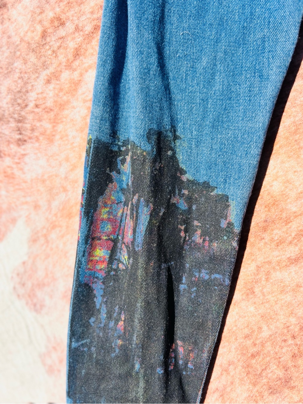 American Bazi Light Blue Distressed Denim Jacket with Hollywood Graphic - Picture 3 of 5